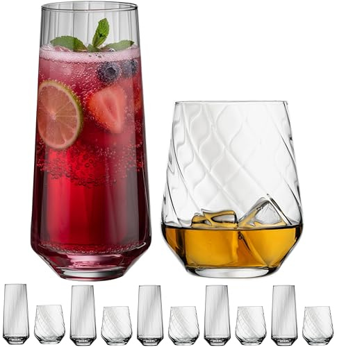 IMPERIAL Trinkgläser 12er Set - Strukturierte Gläser geriffelt aus Crystalline Glas 420ml & 430ml Wassergläser London