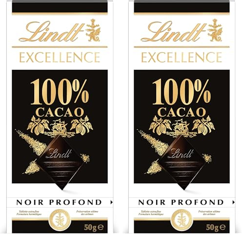 Lindt - Tablette EXCELLENCE Noir 100% Cacao - Chocolat Noir, 50g (Lot de 2)
