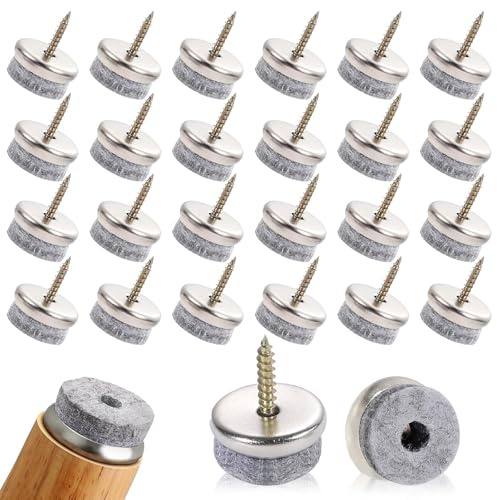 CARISED 32 Stück Filzgleiter Schrauben 24mm Filzgleiter Nagel Filz mit 5,5 mm Filzstärke Premium Stuhlbeinschoner Filz für Möbel Stühle Parkett Laminat Fliesen