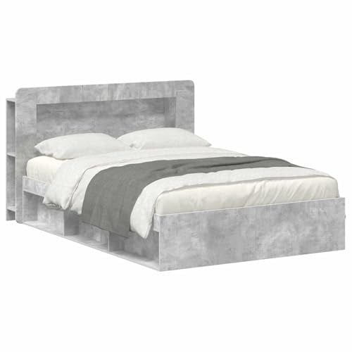 vidaXL Bettgestell mit Stauraum Betongrau 140 x 200 cm Holzwerkstoff, Moderne Schlafzimmermöbel, rechteckiger Holz-Bettrahmen, praktische Aufbewahrung, minimalistischer Stil