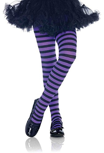 Leg Avenue Girls Children's Striped Tights Black/Purple Large