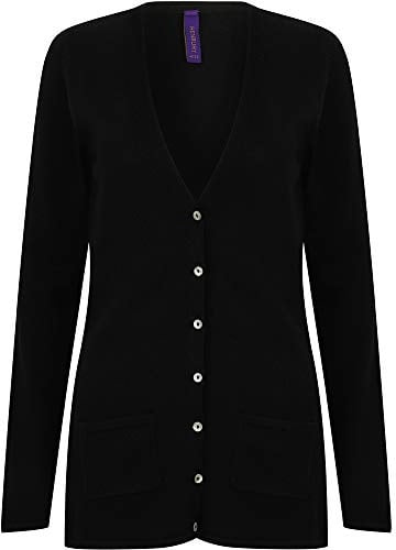 Henbury Ladies/Womens V-Neck Button Fine Knit Cardigan (2XL) (Black)