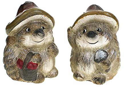 TEMPELWELT 2X Deko Figur Igel im Set je 14,5 cm, Ton braun beige rot, Igelfiguren Dekofigur Herbst Herbstdeko
