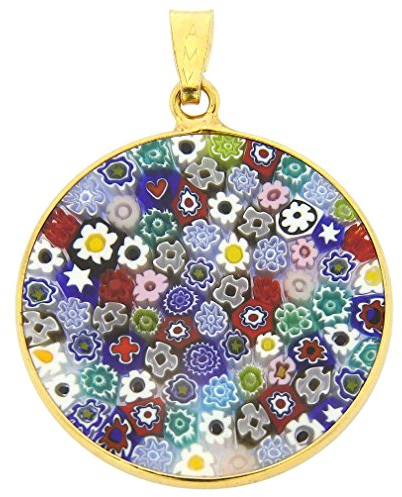 Glass Of Venice Anhänger Millefiori, mittelgroß, mehrfarbig, in einem vergoldeten Rahmen, 26 mm, Glas, Kristall, Glas, Kristall