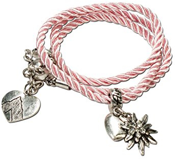 Alpenflüstern Trachten-Wickelarmband Edelweiß - Damen-Trachtenschmuck, Trachtenarmband, Kordel-Armband rosé-rosa DAB026