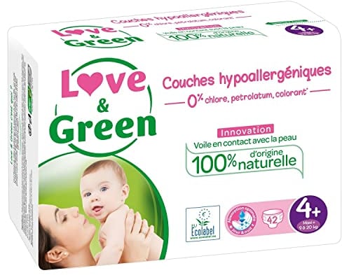 Love & Green - Baby-Windeln, hypoallergen, 0% – Größe 4+ (9 – 20 kg)