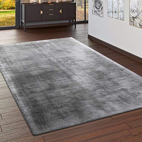Paco Home Teppich Handgefertigt Hochwertig 100% Viskose Vintage Optisch Meliert In Grau, Grösse:160x230 cm