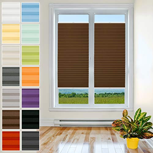 Plissee mit Bohren – Premium Plissee mit Pearl Stoff | Sichtschutz & Sonnenschutz für Fenster | Plisseerollo | Faltrollo | Braun | 65 x 200 cm