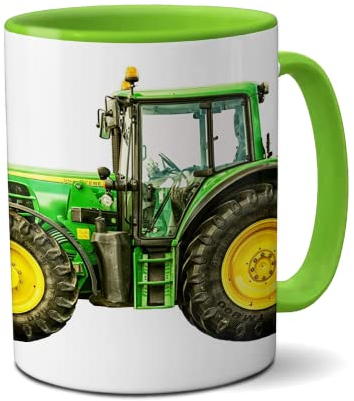 Kilala Traktortasse mit Spruch Ein echter Held fährt aufs Feld, Trecker Tasse inkl. Geschenkverpackung, Weiß mit Grün