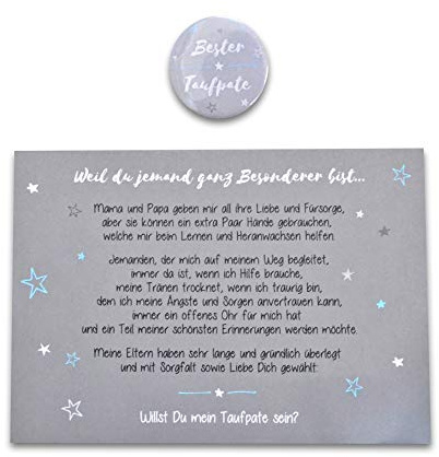 FEENSTAUB Taufpate fragen Karte mit Button, Willst du mein Taufpate sein, Geschenk für Patenonkel, Dankeschön zur Taufe, Patengeschenk, Patenonkel Geschenk, Taufpaten fragen, Bester Taufpate