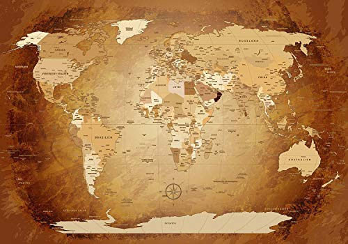 LANA KK - Premium Poster World Map Braun Colorful Weltkarte - deutsch - Kunstdruck auf 250g Papier – Landkarte Globus in braun, einteilig in 100 x 70 cm
