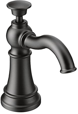Moen S3945BL Traditional Deck Mounted Kitchen Soap Dispenser with Above the Sink Refillable Bottle, Matte Black