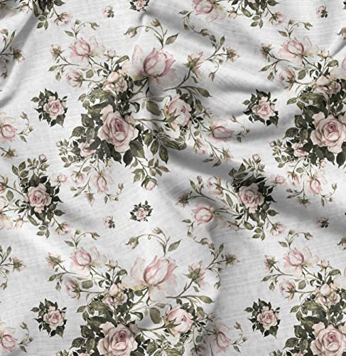 Soimoi Weiß Georgette Viskose Stoff Blutter & Rose Blumen- Stoff Drucke Meter 42 Zoll breit