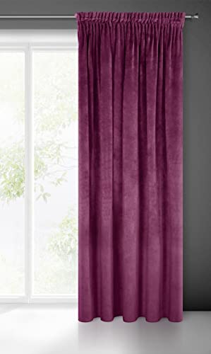 Eurofirany Villa Vorhang Samt Velvet Weich Kräuselband-1 Stk. Edel Gardine Dick 290 g/m2 Elegant Glatt Einfarbig Flauschig Modern Klassisch Wohnzimmer Schlafzimmer Lounge, Dunkelviolett, 140x270cm