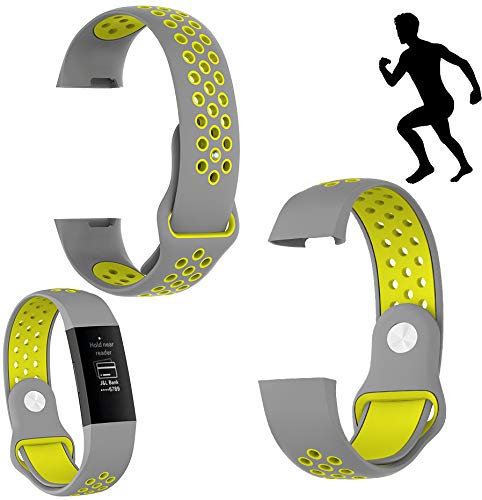 Wigento Für Fitbit Charge 3/4 Kunststoff/Silikon Armband für Frauen/Größe S Grau-Gelb Uhr