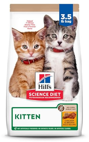 Hill's Science Diet Kitten, Kitten Premium Nutrition, Dry Cat Food, No Corn, Wheat, Soy Chicken & Brown Rice, 3.5 lb Bag