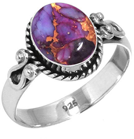 Jeweloporium Kupfer Lila Türkis Silber Ring Größe 70 (22,3), 925 Sterling Silber Ring für Damen, Oval Edelstein Handgefertigter Schmuck