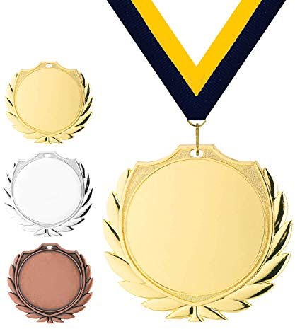 Pokalmatador Ø 70 mm Medaille Schweden inkl. Medaillenband und Aluminiumemblem mit Sportart und Beschriftung (Silber, inkl. Beschriftung)