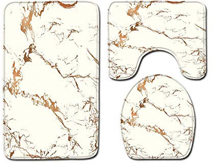 3 Pièces Ensemble de Tapis de Bain en Motif Marbre/Cailloux,Lavable Antidérapant Tapis de Salle de Bains,Tapis Contour,WC Couvre,Tapis de Couverture de Siège de Toilette Couvercle Toilette O 50x80CM