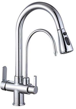 Grifo Cocina Osmosis 3 Vias 3 en 1, Grifo Cocina Extraible, Doble Salida, Ósmosis Inversa Multifunción, Filtro Agua Mezclador Grifo Fregadero Cocina-Cromo