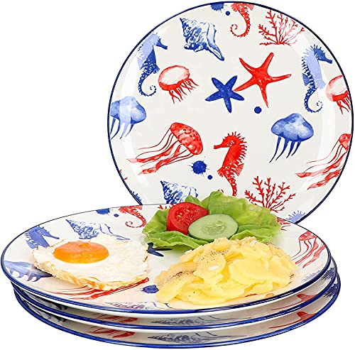 Ritzenhoff & Breker 4-teiliges Teller-Set Seestern Seaside I Speiseteller-Set für 4 Personen I Flache Essteller mit Seestern-Dekor I Hochwertiges Geschirrset I 4 Porzellanteller Ø 27 cm