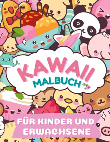 KAWAII MALBUCH FÜR KINDER UND ERWACHSENE: 50 süße und lustige Tiere im Kawaii-Stil zum Ausmalen. Doodle Malvorlagen für alle Altersgruppen. Großdruck DIN A4.