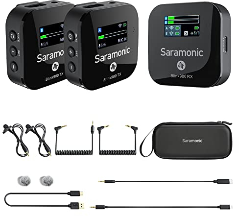 Saramonic Drahtloses Lavalier-Mikrofon, Blink 900 (B2) 2,4-GHz-Funksender-Empfänger-Kit mit LCD-Display Echtzeitüberwachung für DSLR-Kamera iPhone Android Smartphone