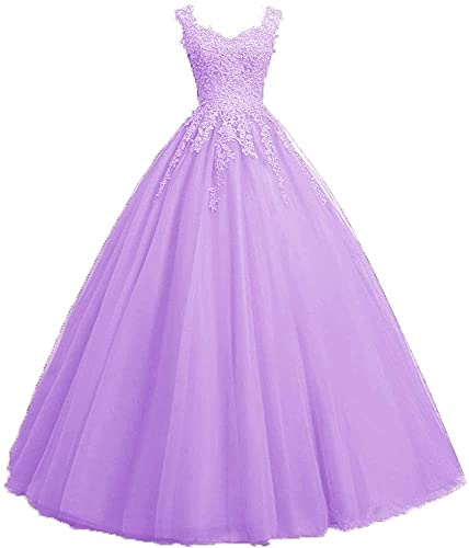 Xinaier Damen Vintage Perles Tüll Lange Abendkleid Abschlussballkleider Spitze Applique Ballkleid Hochzeitskleider Flieder Größe 60