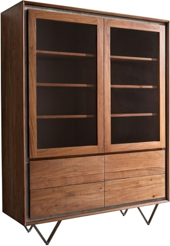 Glasschrank Stonegrace Akazie Braun Steinfurnier 120x150 cm 2 Türen 4