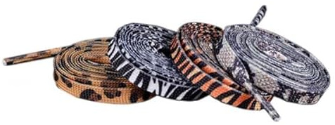 LUMoony Cordones con estampado de animales, cebra, vaca, leopardo, poliéster, cordones planos, elásticos, cuerda, zapatillas de deporte, botas de camuflaje de repuesto (4 pares y 4 colores)