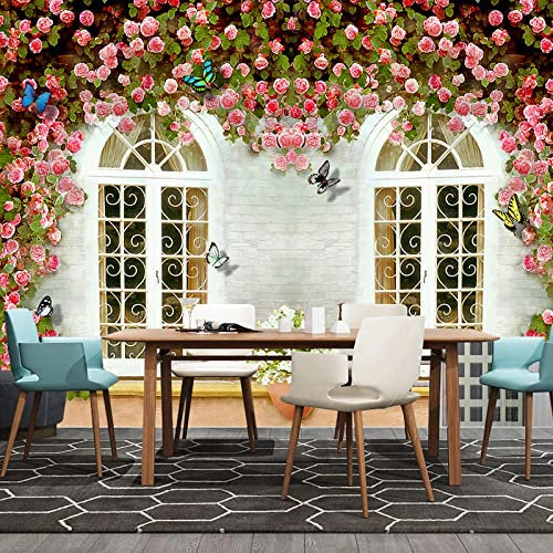 YABAOST Adesivo Bambini Cameretta Rosa Fiori Finestra Carta Da Parati 3D Fotomurale 3D 360X250Cm Poster Murali Giganti Muro Bambini Camera Da Letto Fotomurali Carta Da Parati 3D