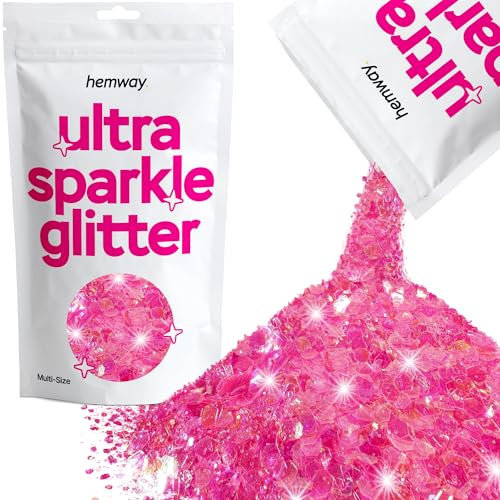 Hemway Ultra Sparkle Glitter - Baby Pink Iridescent | 100g Multi Size Metallic Flakes for Resin & Epoxy Crafts | Supplies for Tumblers, Festival, Hair, Face, Body, Eye & Nail Art Decoration