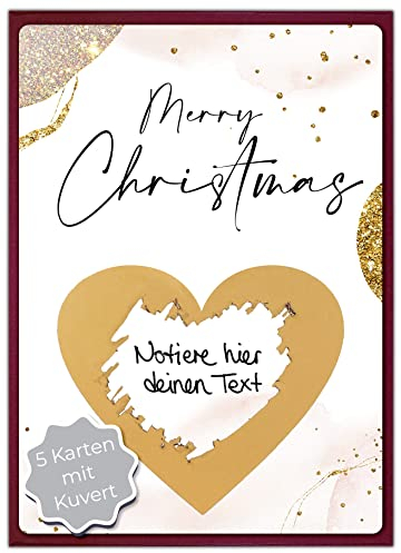 Joli Coon 5 Weihnachtskarten Merry Christmas Rubbellos mit Kuvert und Wachsiegel - Weihnachtskarte personalisiert