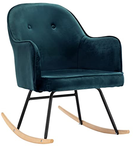 Makastle Schaukelstuhl Samt Schaukelsessel Moderner Schwingstuhl Sessel Stuhl Wohnzimmersessel Relaxsessel Schwingsessel Polster Relaxstuhl 60 x 74 x 84 cm Blau