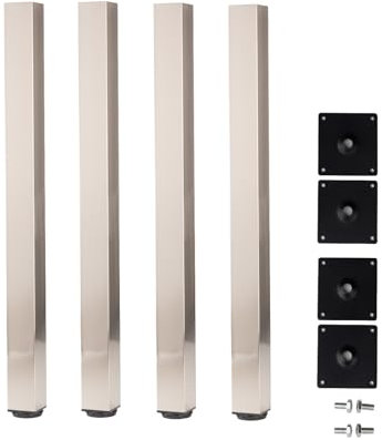 AZERODESIGN - Lot de 4 Pieds Carrés Pour Tables et Meubles - 60 x 60 mm - Réglables - Couleur Inoxydable - Longueurs : 71 cm, 83 cm et 87 cm