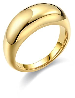 CRYSLOVE 18 Karat vergoldeter Croissant-Kuppelring für Frauen, gedrehter, geflochtener, klobiger Siegelring, minimalistischer Schmuck, Geschenke für Muttertag, Geburtstag, Gold, Silber
