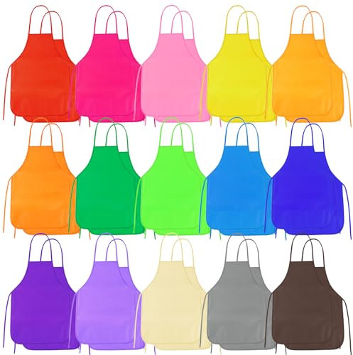 PLULON 30 Pcs Kids Apron Painting Aprons, Kids Aprons for Painting Art Apron Smocks Bulk for Art Activity Craft Home Kitchen Classroom Party Supplies