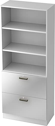 bümö Office Aktenschrank mit Hängeregister-Schubladen abschließbar, Büroschrank Holz, 80cm breit in Weiß/Silber - Hängeregistratur für Hängeordner, Büro Schrank mit Relinggriffen