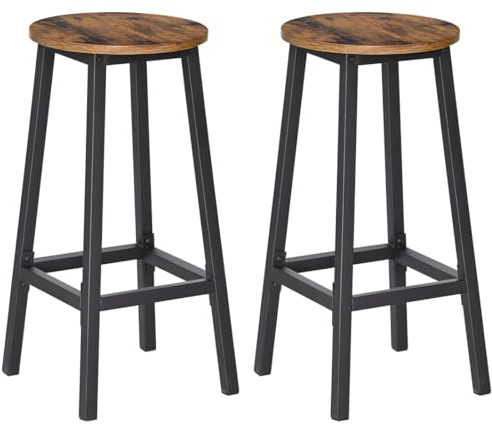 H JINHUI Barhocker, Küchenhocker, Set mit 2 hohen Barstühlen, Metallrahmen mit Holzsitz, 67 cm Hoher Sitz, Industrie-Stil, für Bauernhaus, Wohnzimmer, Café, Pub, rustikales Braun und Schwarz
