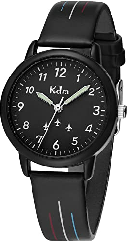 CIVO Armbanduhr für Jungen und Mädchen - Analoge Quarz Lernuhr Mit Lederband, Wasserdicht, Zeitlehrer für Kinder 3-12 Jahre, Schwarz