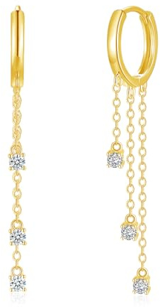 Bewenda Creolen Silber Lange Ohrringe Hängend, 925 Sterling Silber Tropfen Ohrringe für Damen, Hypoallergen Lange Quaste Kette Hängeohrringe mit Weiß Zirkonia, Dangle Baumeln Ohrringe mit Geschenkbox