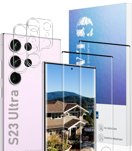 Protector Pantalla Completa Samsung Galaxy S23 Ultra Cristal Templado, Vidrio Cristal Templado, De Punta a Punta, Sin Burbujas, Anti-Scratch, Sensible al Tacto, Ultra HD, 2+2 Piezas