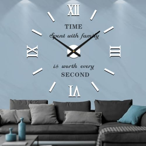 VANGOLD Reloj de Pared Grande de Bricolaje 3D sin Marco Pegatina de Pared Reloj de Pared Ideal para Decorar una Pared en Blanco en un Salón, Una Cocina o un Hotel