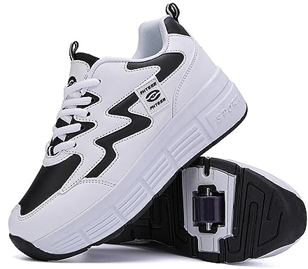 XRDSHY Schuhe Mit Rollen für Junge Mädchen - Kinder Sportschuhe, Skateboard Sneakers - Schwarz1-42EU