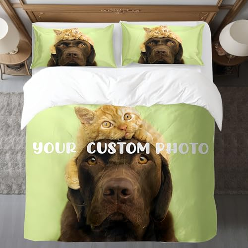 Kitlay Bettbezug Personalisiert Foto Bettwäsche mit Fotodruck Personalisierter Bettbezug mit Zwei Kissenbezügen,Unvergessliche Geschenke für Frauen,Männer,Freunde,Familie