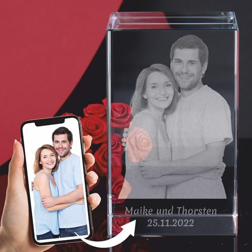 LoveGoals 3D Glasfoto Glaskristall mit eigenem Foto individueller Gravur personalisiert Geschenk für Frauen, Männer, Mama, Papa und Partner Für Valentinstag, Weihnachten, Geburtstag und Hochzeit