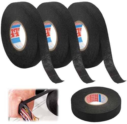 EXIN DEHCEN 4 Piezas Cinta de Tela Adhesiva para Cables Electricos, Cinta Aislante Tela de Tela Adhesivo, Cinta Adhesiva de Ttejido Automotriz para Arnés de Cables, Motocicleta Automóvil, Hogar(Negro)