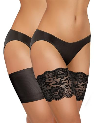 sesto senso 2 Paar Oberschenkelbänder Spitze und Glatt Sexy Elastische Anti-reibung mit 4 Silikonstreifen Schwarz 65-70 L