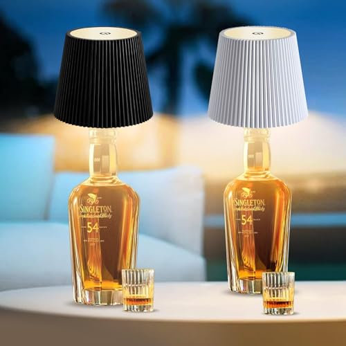 PQETBV 2-Teilig Dimmbare akku Flaschenlampe Warmweiß, Touch-Steuerung mit 3 Modi, Wasserdicht Flaschenlampe für Innen und Außen, Tragbare Metall für Restaurant&Bar(Schwarz+Weiß)