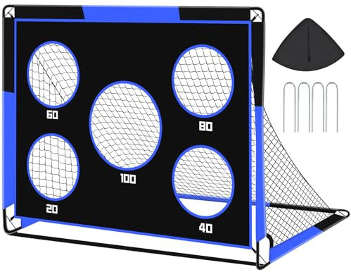 Gofady 2-in-1 Fußballtor für Kinder – Tragbares & Stabiles Fussballtore mit 5 Zielbereichen, Faltbares Design, Tragetasche, Garten, Park, Strand (Blau, 150 * 120 * 120cm)